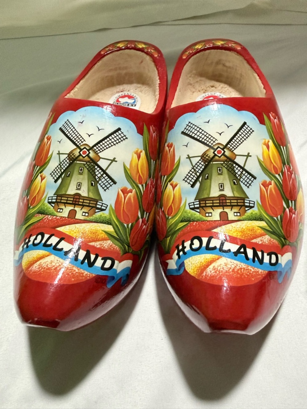 Wooden Dutch Clogs Shoes Holland Red Windmill Tulips  Size 9 1/2 “ NEW